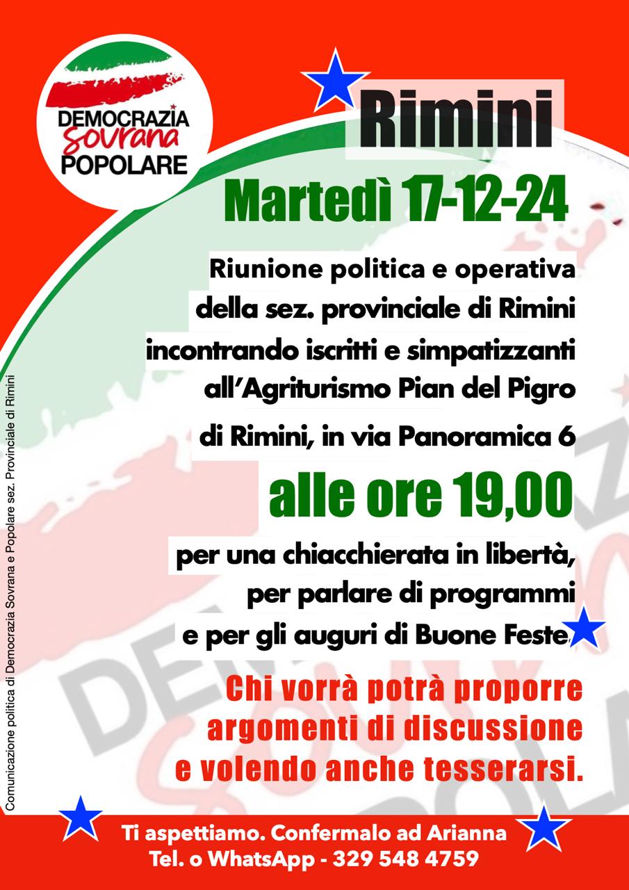 INCONTRO POLITICO OPERATIVO DELLA PROVINCIA DI RIMINI - prenotazione obbligatoria al 3295484759 